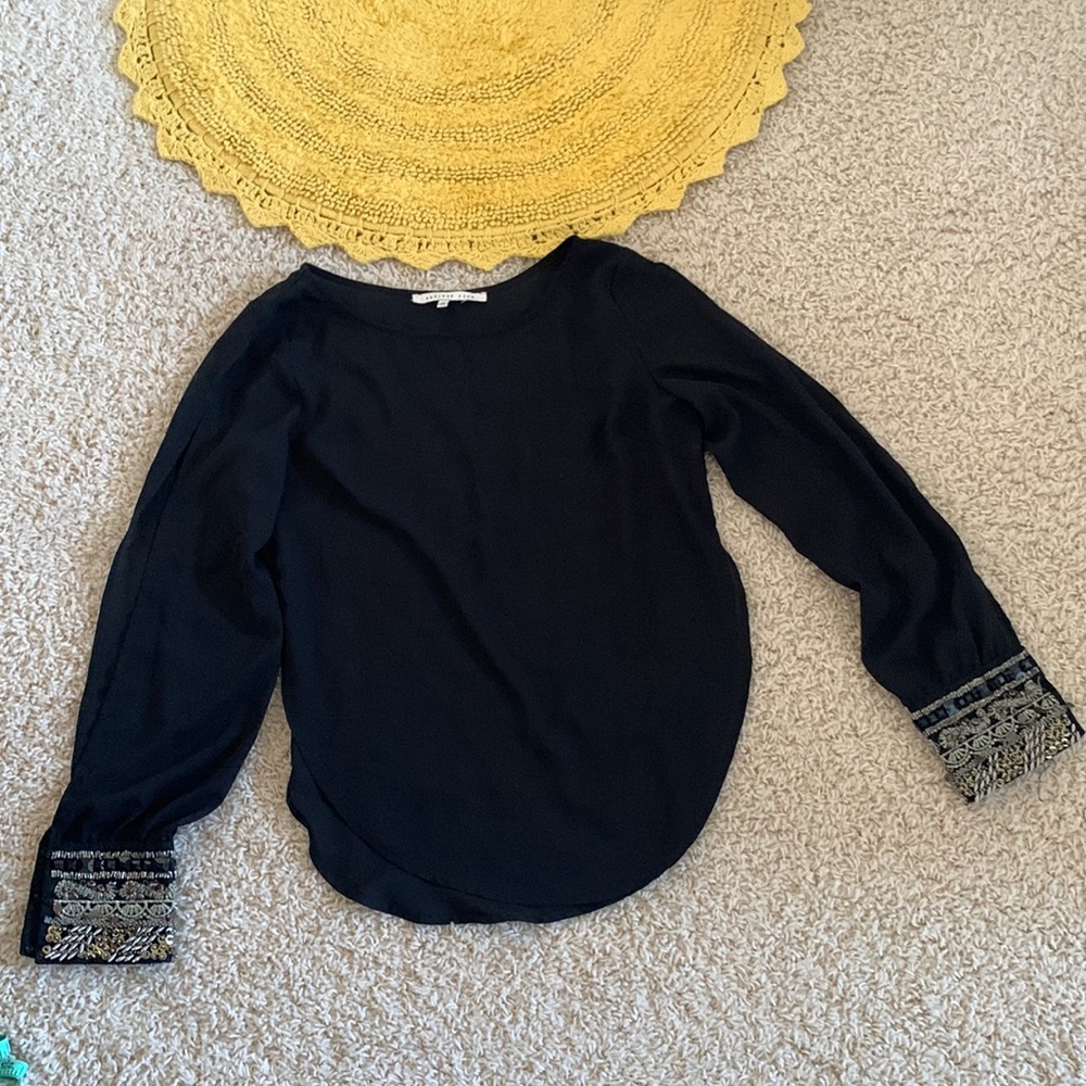 Nordstrom endless rose size small beautiful black shirt, beaded sleeve cuffs